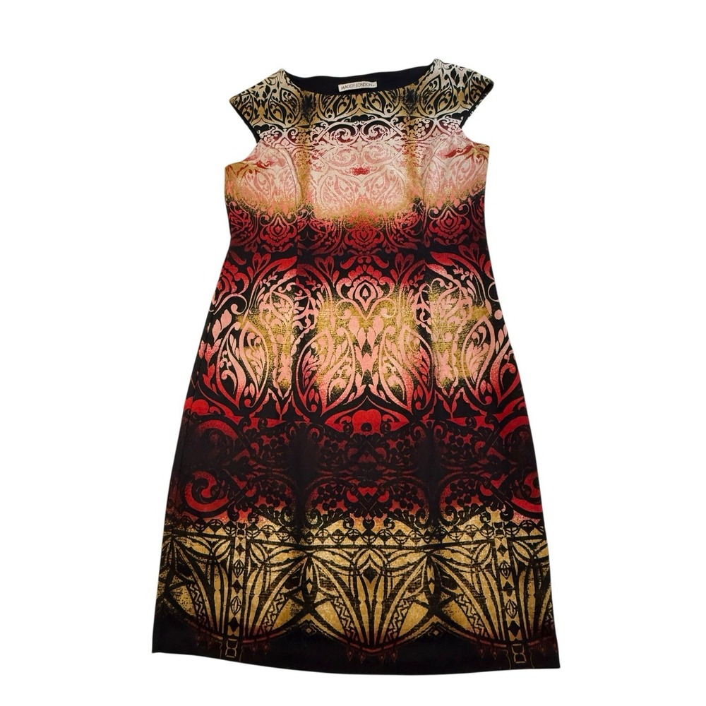 Maggie London Sleeveless Sheath Dress M Ornate Damask Print Elegant‎ Cocktail